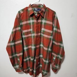Vintage Polo Ralph Lauren Button Up Shirt Mens size L Red Green Plaid